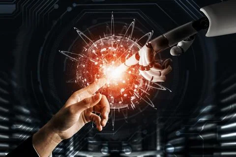 Futuristic robot artificial intelligence concept. 3D illustration. Stock Illustration