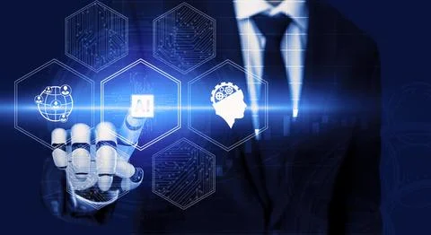 Futuristic robot artificial intelligence concept. 3D illustration. 스톡 일러스트