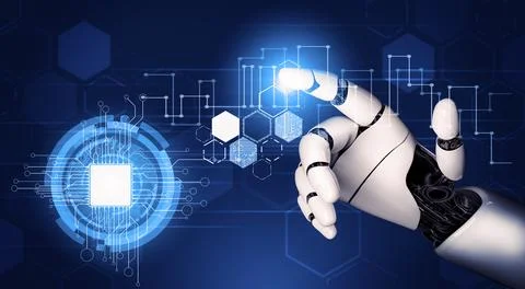 Futuristic robot artificial intelligence concept. 3D illustration. Stock Illustration