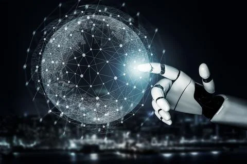 Futuristic robot artificial intelligence concept. 3D illustration. Stock Illustration