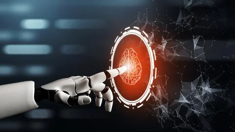 Futuristic robot artificial intelligence concept. 3D illustration. Stock Illustration