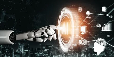 Futuristic robot artificial intelligence concept. 3D illustration. 스톡 일러스트