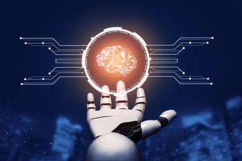 Futuristic robot artificial intelligence concept. 3D illustration. Illustrazione stock