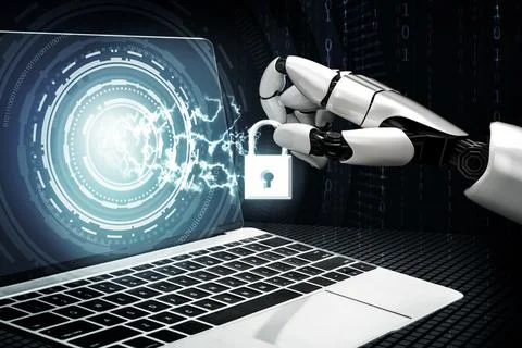 Futuristic robot artificial intelligence concept. 3D illustration. Illustrazione stock