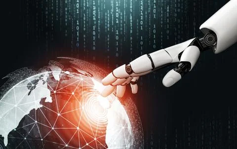 Futuristic robot artificial intelligence concept. 3D illustration. Stock Illustration