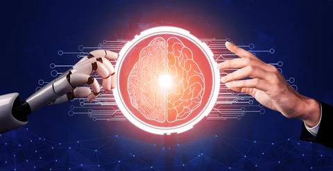 Futuristic robot artificial intelligence concept. 3D illustration. イラスト素材