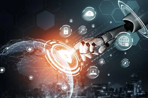 Futuristic robot artificial intelligence concept. 3D illustration. Stock Illustration