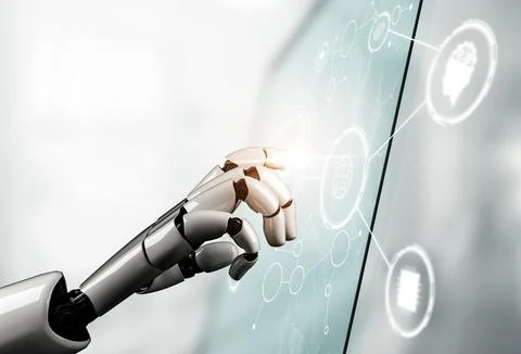 Futuristic robot artificial intelligence concept. 3D illustration. イラスト素材