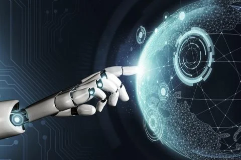 Futuristic robot artificial intelligence concept. 3D illustration. Stock Illustration