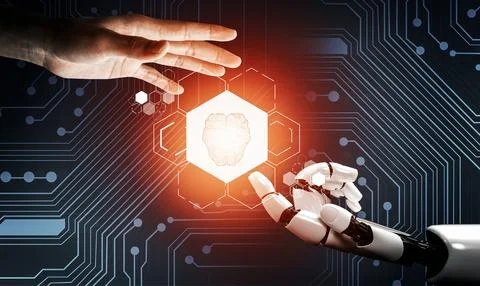 Futuristic robot artificial intelligence concept. 3D illustration. Stock Illustration