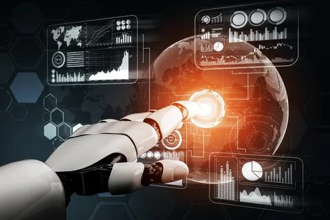 Futuristic robot artificial intelligence concept. 3D illustration. Ilustração Stock