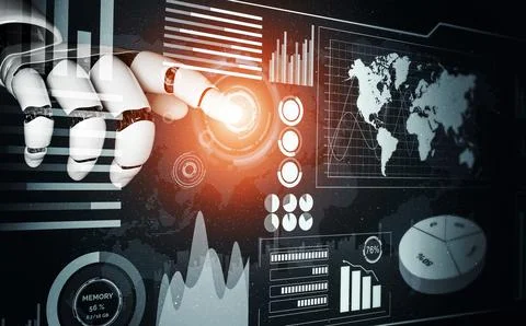 Futuristic robot artificial intelligence concept. 3D illustration. Stock Illustration