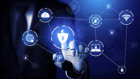 Futuristic robot artificial intelligence concept. 3D illustration. Stock Illustration