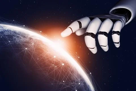 Futuristic robot artificial intelligence concept. 3D illustration. Stock Illustration