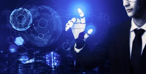 Futuristic robot artificial intelligence concept. 3D illustration. Stock Illustration