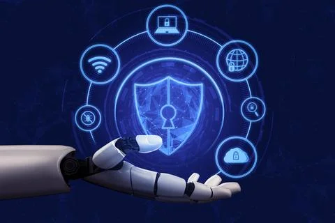 Futuristic robot artificial intelligence concept. 3D illustration. Stock Illustration