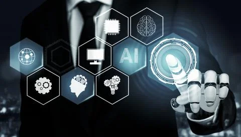 Futuristic robot artificial intelligence concept. 3D illustration. Stock Illustration