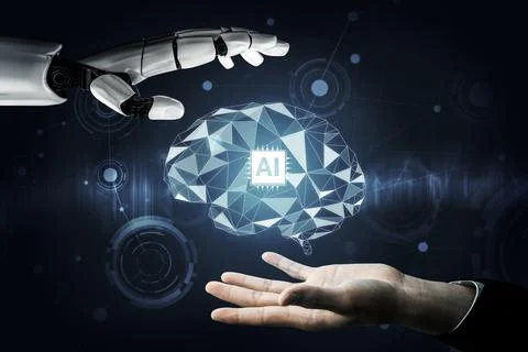 Futuristic robot artificial intelligence concept. 3D illustration. イラスト素材