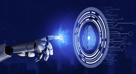 Futuristic robot artificial intelligence concept. 3D illustration. イラスト素材