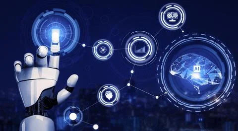 Futuristic robot artificial intelligence concept. 3D illustration. イラスト素材