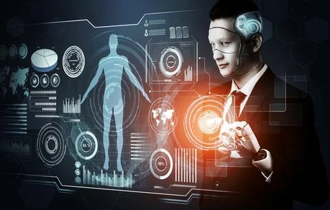 Futuristic robot artificial intelligence concept. 3D illustration. 스톡 일러스트