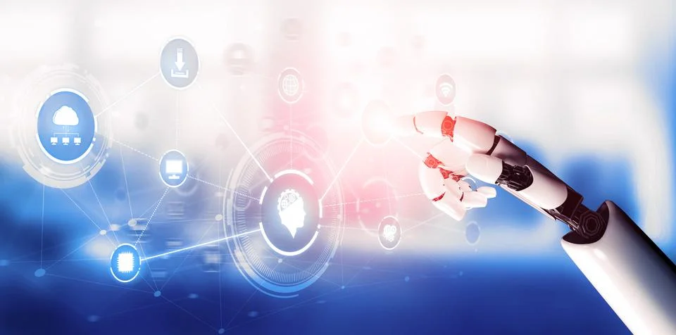 Futuristic robot artificial intelligence concept. 3D illustration. Stock Illustration