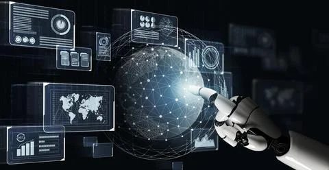 Futuristic robot artificial intelligence concept. 3D illustration. Stock Illustration