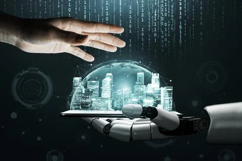 Futuristic robot artificial intelligence concept. 3D illustration. Stock Illustration