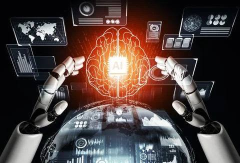 Futuristic robot artificial intelligence concept. 3D illustration. イラスト素材