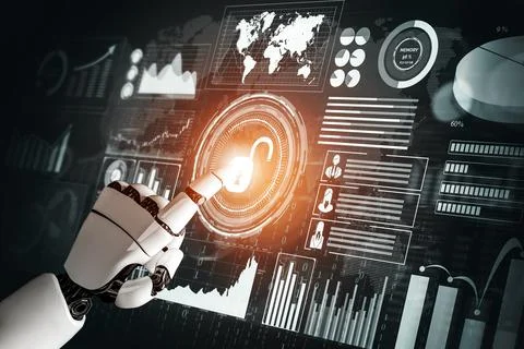 Futuristic robot artificial intelligence concept. 3D illustration. Stock Illustration