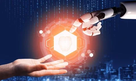 Futuristic robot artificial intelligence concept. 3D illustration. Stock-Illustration