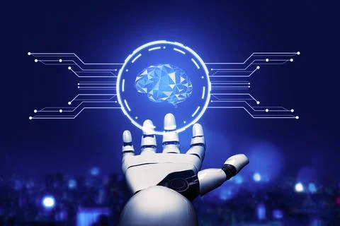 Futuristic robot artificial intelligence concept. 3D illustration. Illustrazione stock