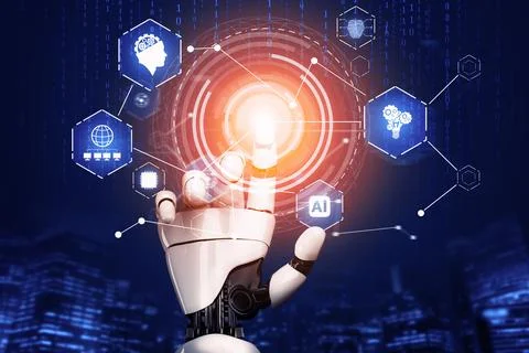 Futuristic robot artificial intelligence concept. 3D illustration. 스톡 일러스트