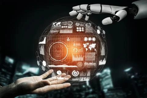 Futuristic robot artificial intelligence concept. 3D illustration. 스톡 일러스트