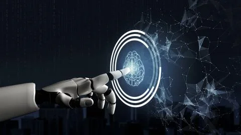 Futuristic robot artificial intelligence concept. 3D illustration. Stock Illustration