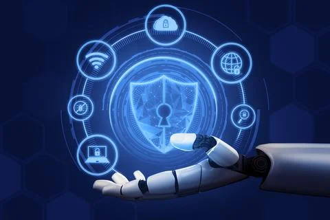 Futuristic robot artificial intelligence concept. 3D illustration. Illustrazione stock