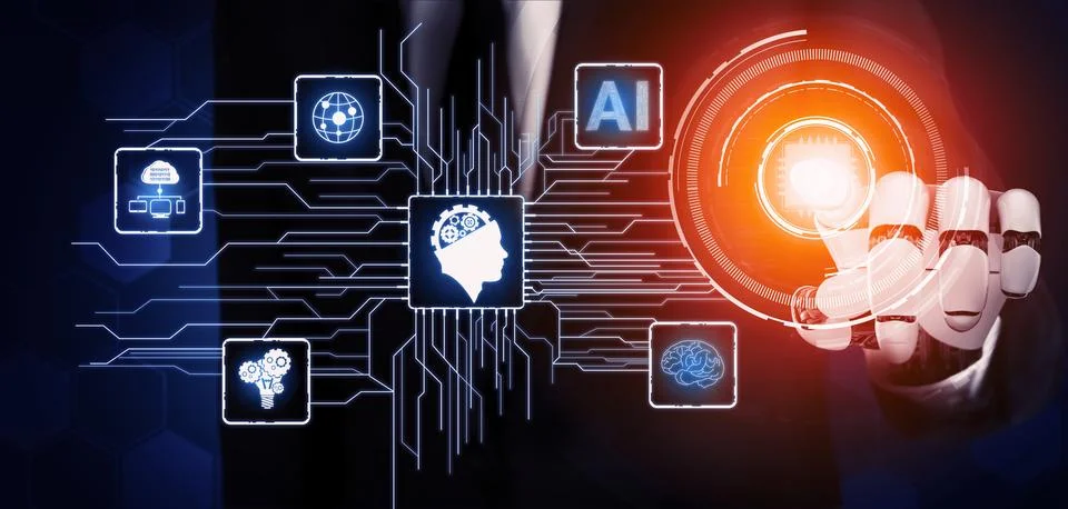 Futuristic robot artificial intelligence concept. 3D illustration. 스톡 일러스트