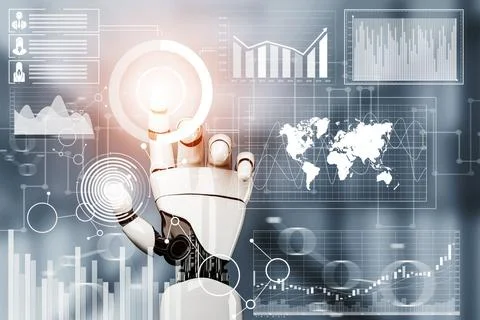 Futuristic robot artificial intelligence concept. 3D illustration. Stock Illustration