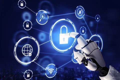 Futuristic robot artificial intelligence concept. 3D illustration. Illustrazione stock