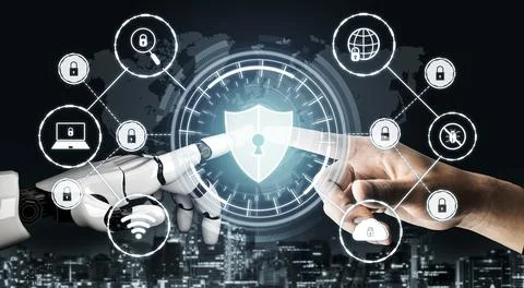 Futuristic robot artificial intelligence concept. 3D illustration. Illustrazione stock