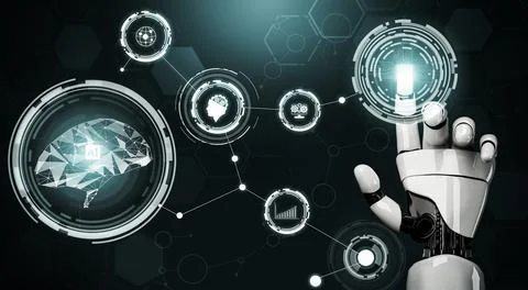 Futuristic robot artificial intelligence concept. 3D illustration. イラスト素材