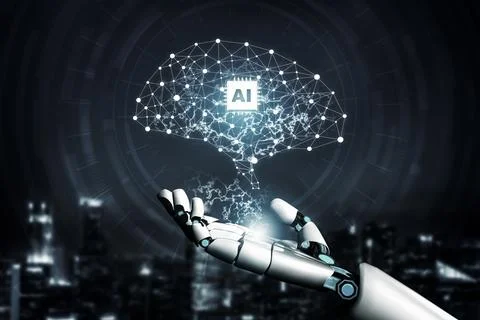 Futuristic robot artificial intelligence concept. 3D illustration. Stock Illustration