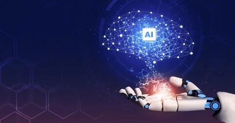 Futuristic robot artificial intelligence concept. 3D illustration. 스톡 일러스트