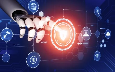 Futuristic robot artificial intelligence concept. 3D illustration. Stock Illustration