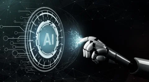 Futuristic robot artificial intelligence concept. 3D illustration. Stock Illustration