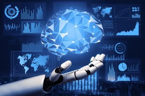 Futuristic robot artificial intelligence concept. 3D illustration. Stock Illustration