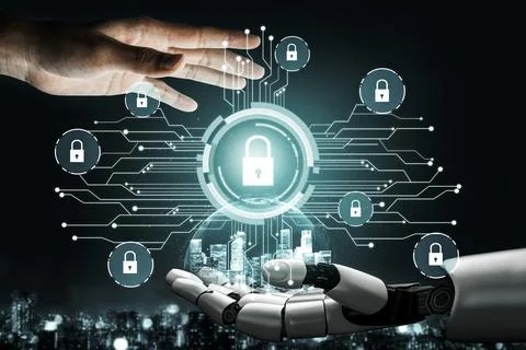 Futuristic robot artificial intelligence concept. 3D illustration. Illustrazione stock