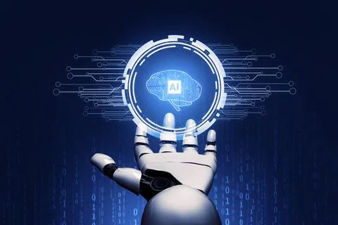 Futuristic robot artificial intelligence concept. 3D illustration. Stock Illustration