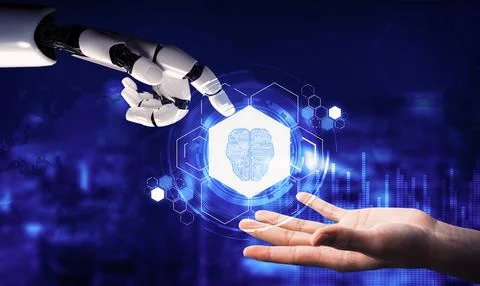 Futuristic robot artificial intelligence concept. 3D illustration. Stock Illustration