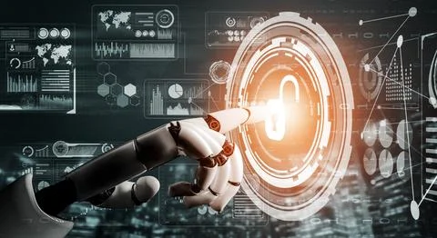 Futuristic robot artificial intelligence concept. 3D illustration. Illustrazione stock